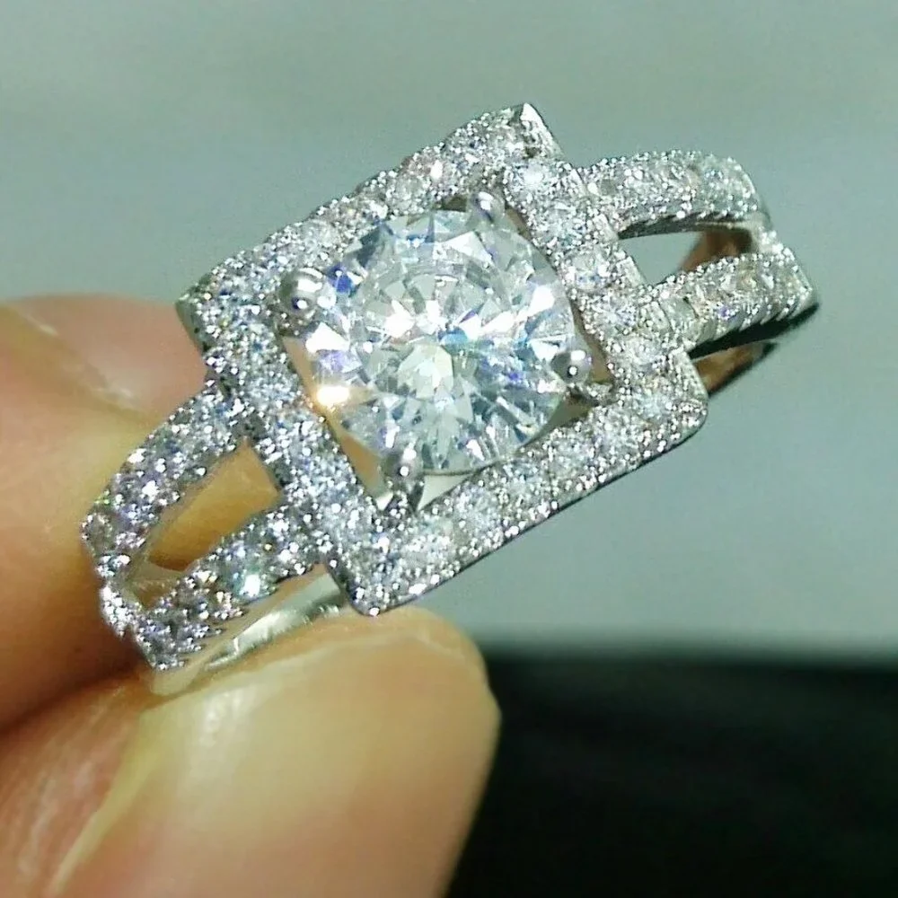 😍Anillos Double Layer Clear Round Zircon Macro Pave Square Dainty Ring, L275 - Picture 5 of 6